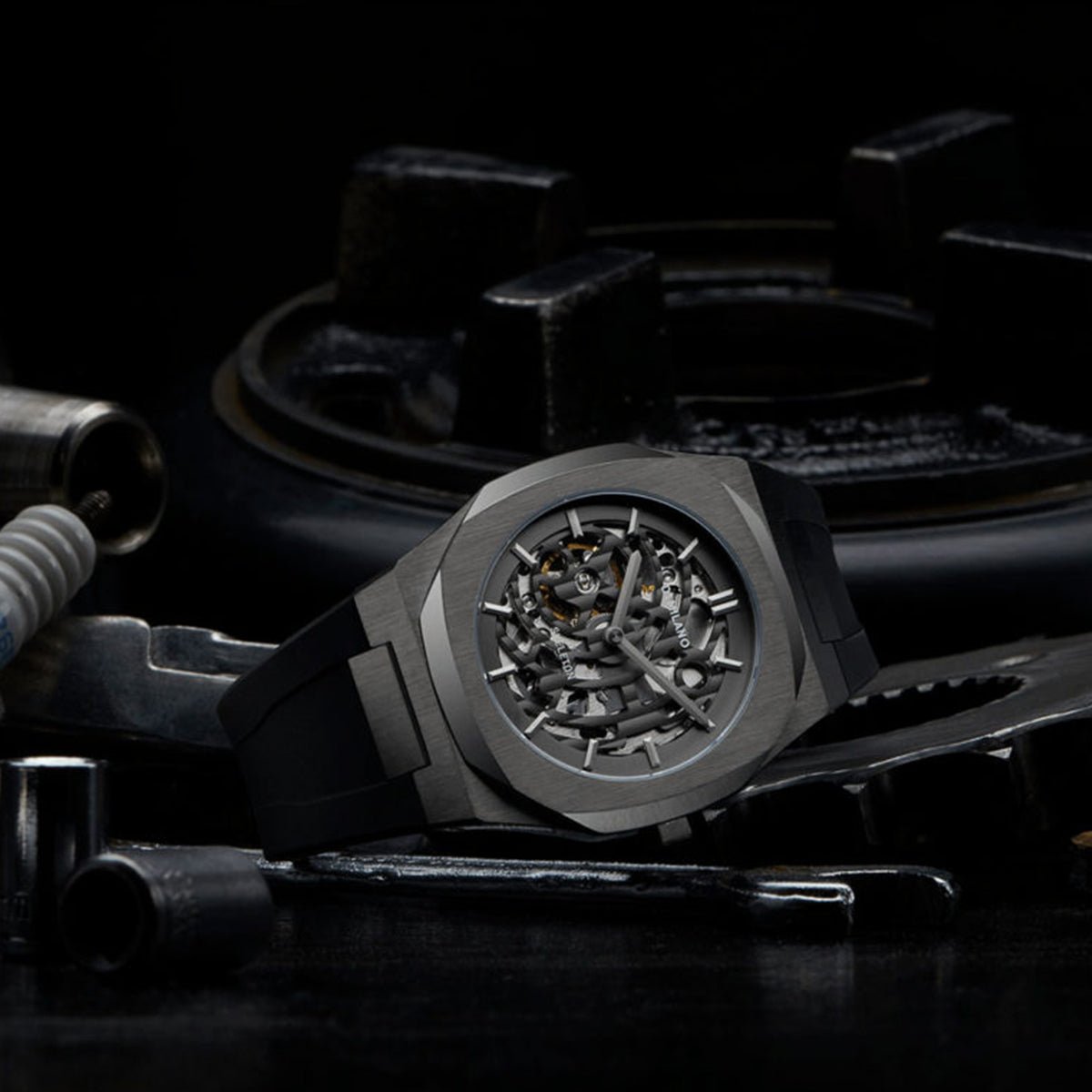 D1 MILANO Skeleton Gun Metal Rubber 41.5mm SKRJ02 - Lam Workshop