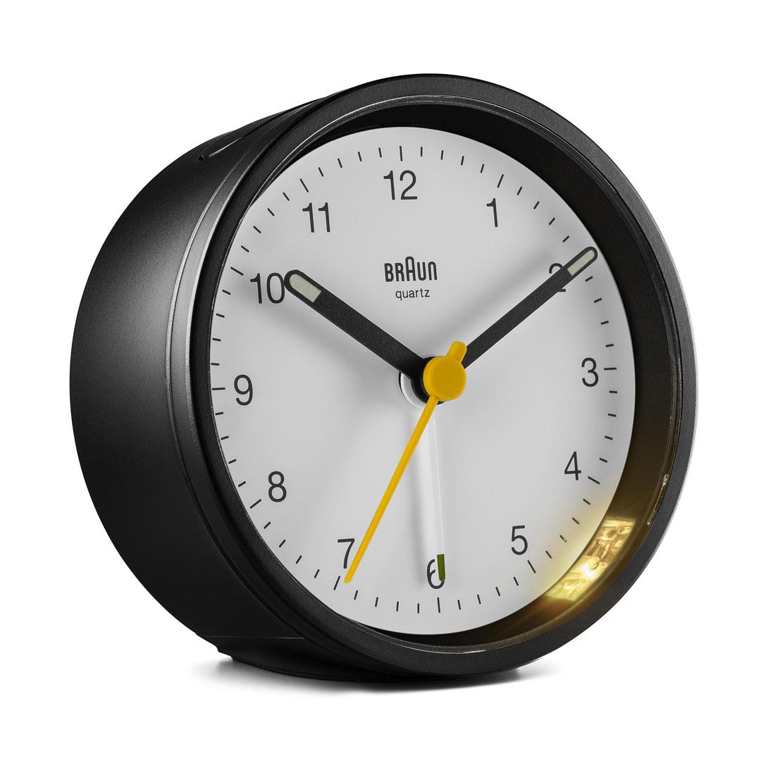 BRAUN Classic Analogue Alarm Clock Black & White BC12BW