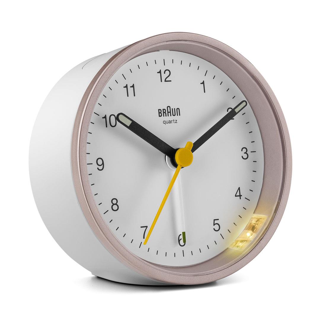 BRAUN Classic Analogue Alarm Clock Rose & white BC12PW