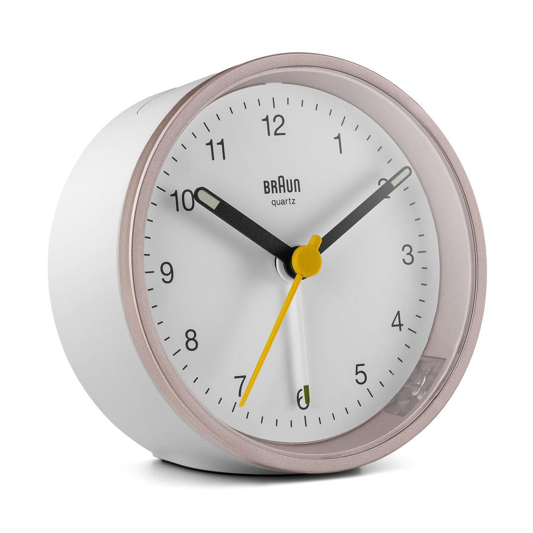 BRAUN Classic Analogue Alarm Clock Rose & white BC12PW