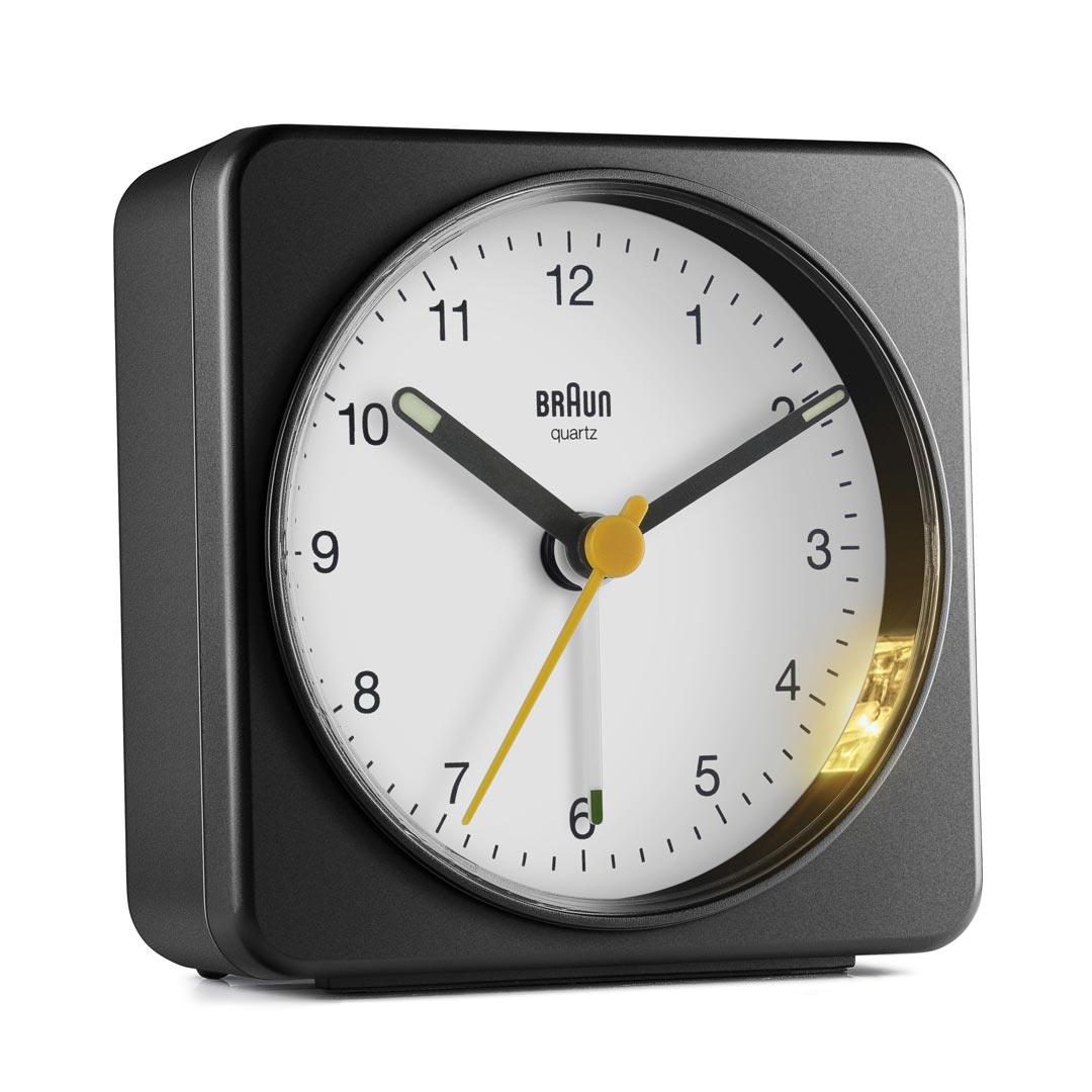BRAUN Classic Analogue Alarm Clock Black & white BC03BW