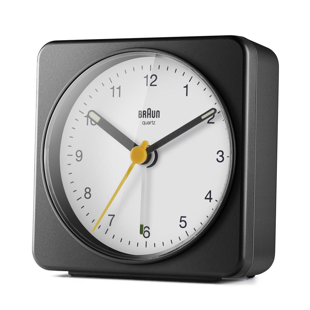 BRAUN Classic Analogue Alarm Clock Black & white BC03BW