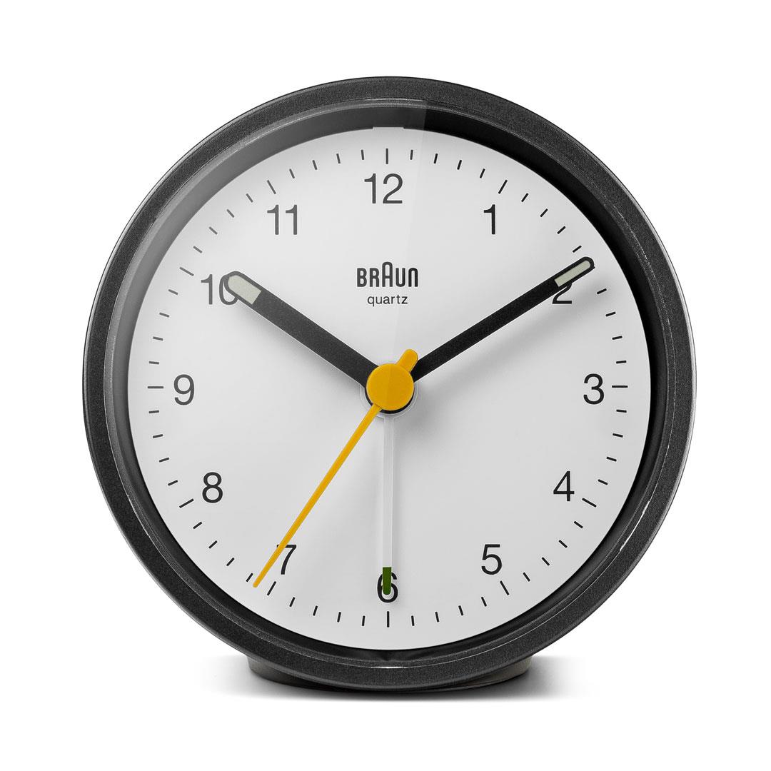 BRAUN Classic Analogue Alarm Clock Black & White BC12BW