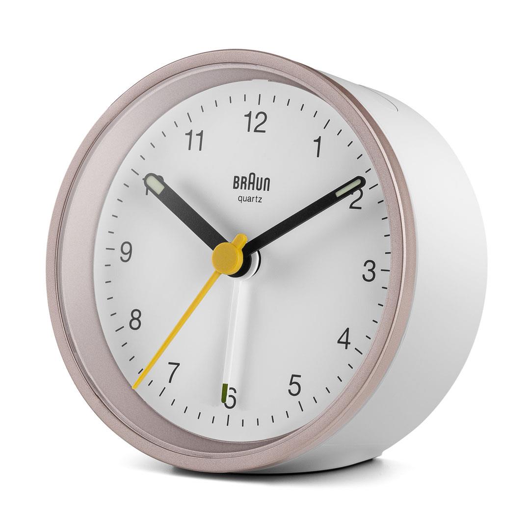 BRAUN Classic Analogue Alarm Clock Rose & white BC12PW