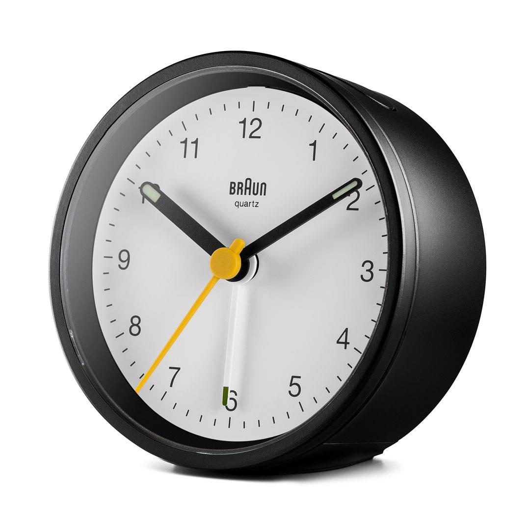 BRAUN Classic Analogue Alarm Clock Black & White BC12BW