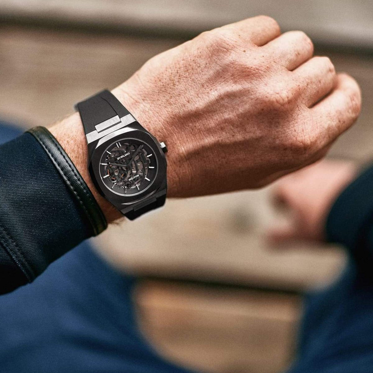 D1 MILANO Skeleton Gun Metal Rubber 41.5mm SKRJ02 - Lam Workshop