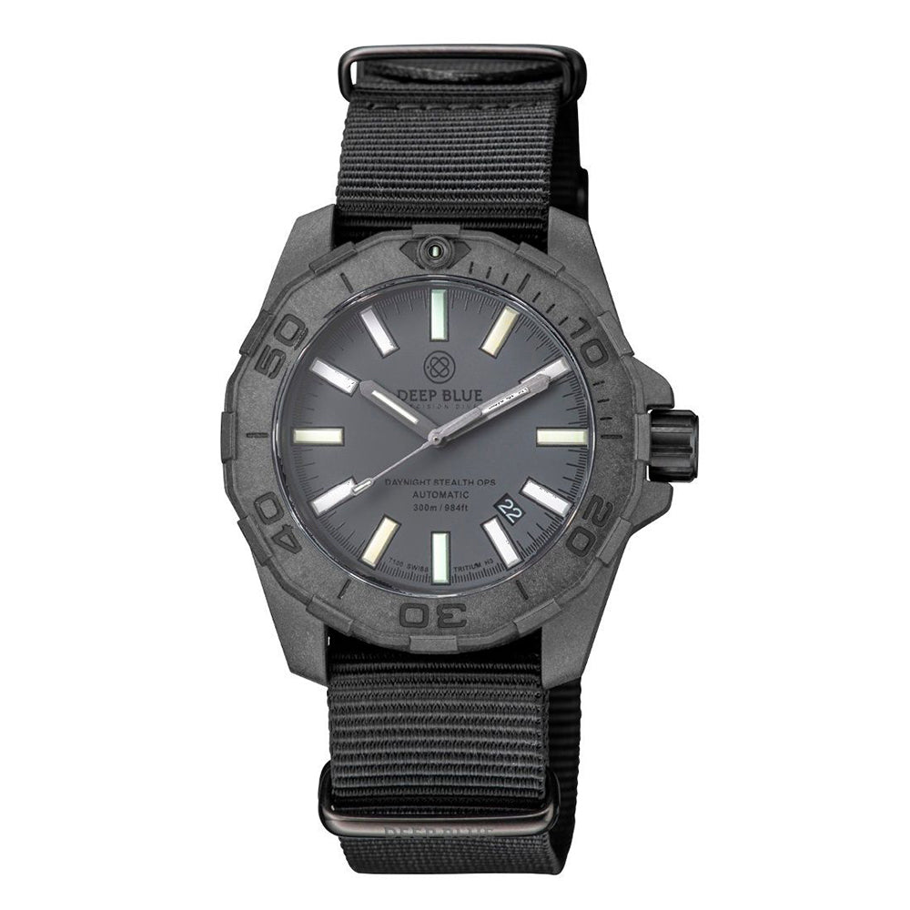 DEEP BLUE Daynight Stealth OPS Carbon Tritium Auto 44MM DB02-BK-GN-Nato