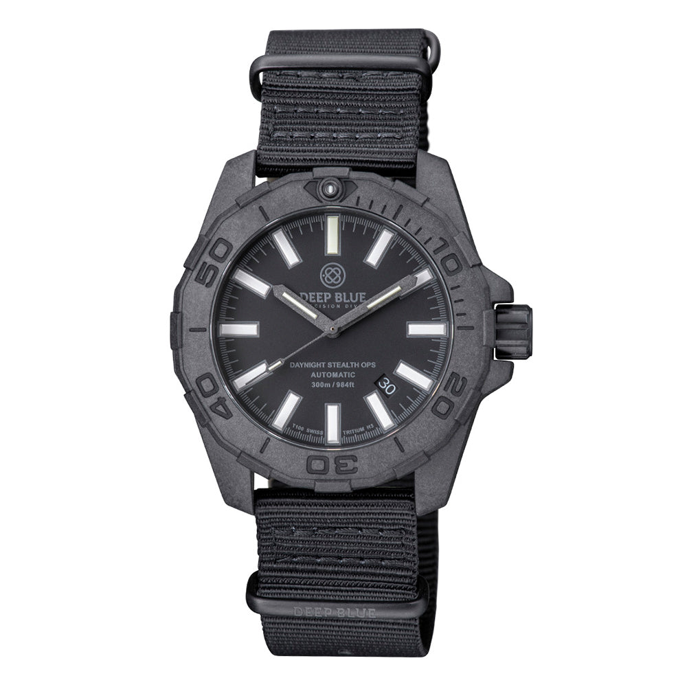 DEEP BLUE Daynight Stealth OPS Carbon Tritium Auto 44MM DB02-BK-BL-Nato