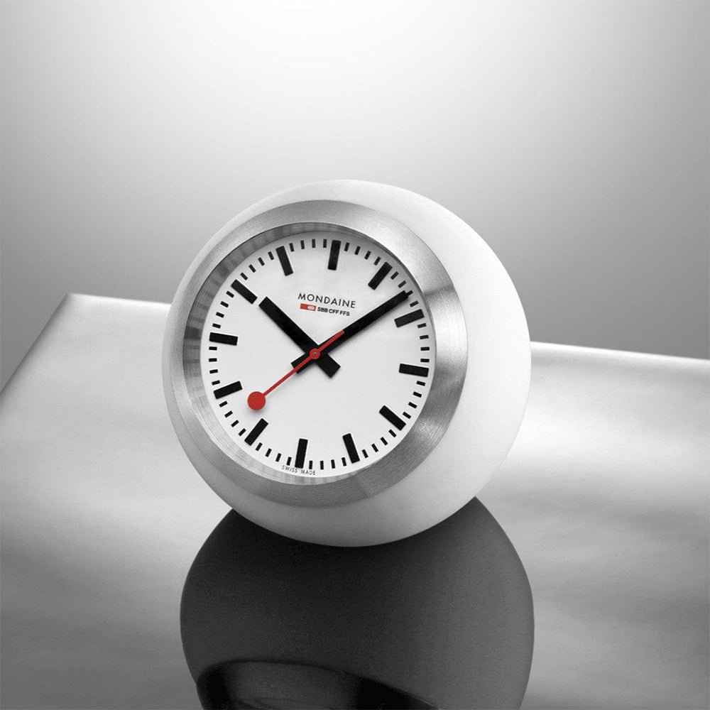 MONDAINE White Table Globe Clock 60mm A660.30335.16SBA - Lam Workshop