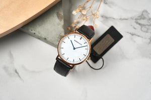 ROSSLING &amp; CO. Classic 36MM - Rose Gold White Dial Black Leather