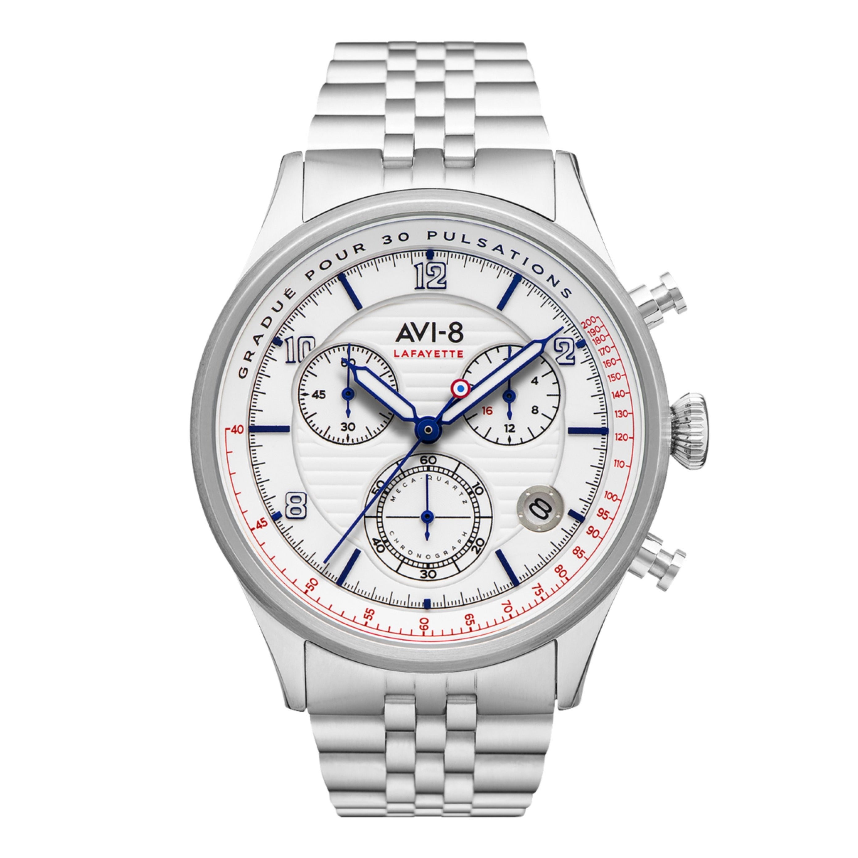 AVI-8 Men's AV-4054 'Flyboy Lafayette' Meca-Quartz Stainless Steel and  Leather Aviator Watch